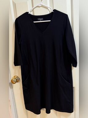 Eileen Fisher Black V-Neck Pocket Shift Dress